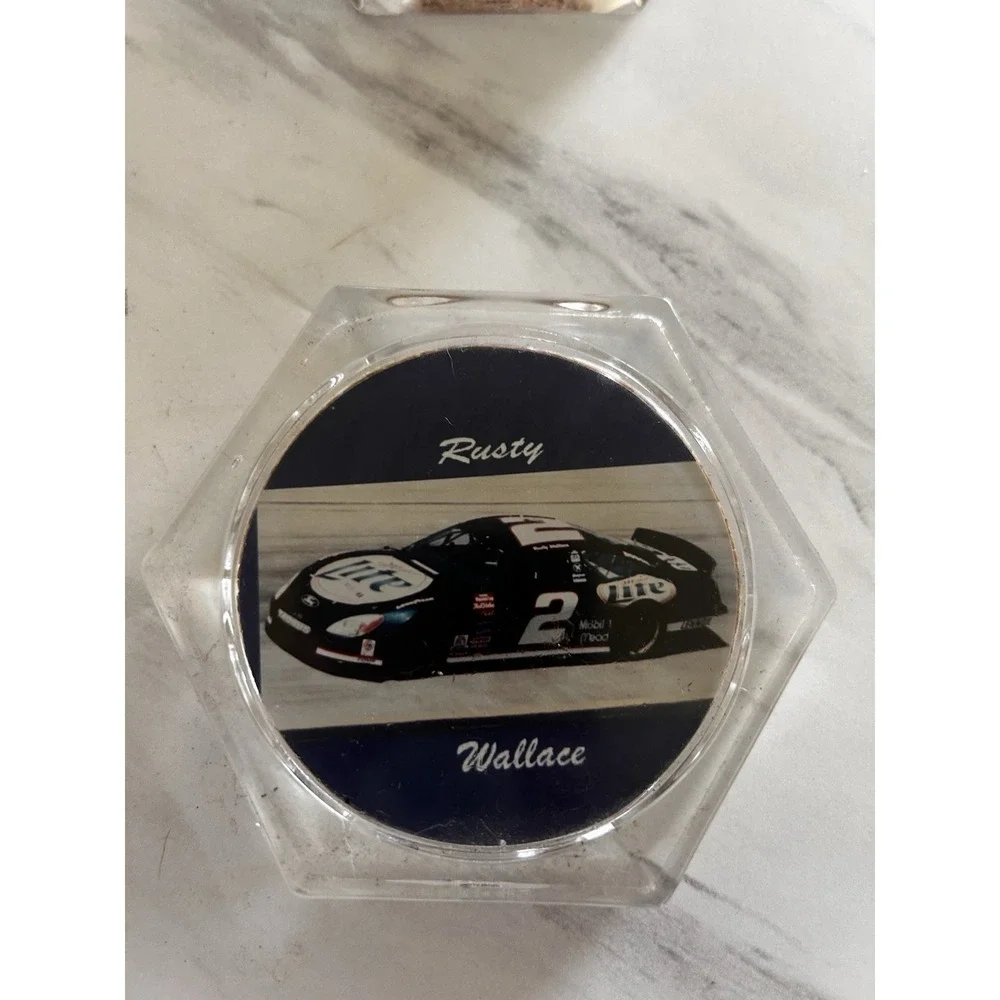Vintage Photo Coasters Rusty Wallace Nascar 2005 Set of 4 Clear Acrylic BxA